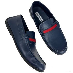 Steve Madden Womens Berrod Navy Leath Slip On Loafers Shoes